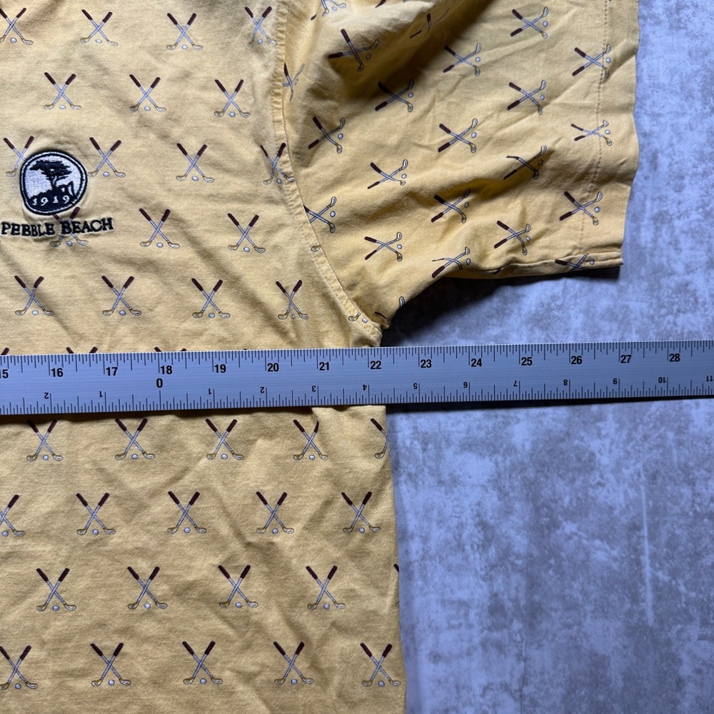 Pebble Beach Polo Shirt Mens Medium Yellow Golf Club Print Mercerized Cotton USA - Picture 5 of 7